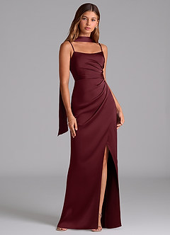 Azazie Calandra Suknie dla druhen Linia A Pofałdowany Satyna elastyczna Do ziemi Sukienka image2