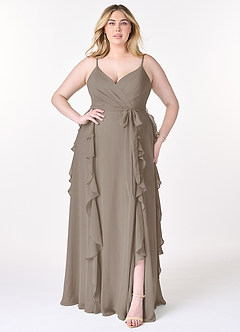 Azazie Peyton Bridesmaid Dresses Taupe A-Line Ruched Chiffon Dress image7