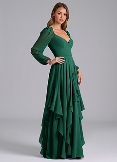 Azazie Karan Bridesmaid Dresses Emerald A-Line Long Sleeve Chiffon Dress image5