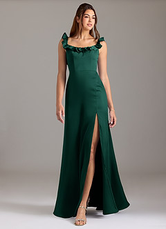 Azazie Callie Robes de demoiselle d'honneur Robe Trapèze Convertible en Satin extensible Rayé émeraude image3