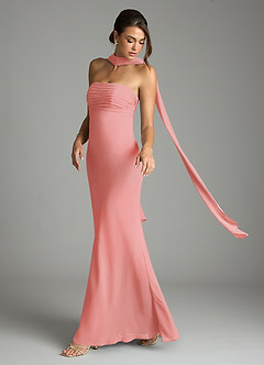 Azazie Saylor Vestidos de damas de honor Vestido de Coral de Gasa de Corte Sirena con Sin tirantes image8
