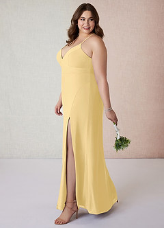Azazie Becca Robes de demoiselle d'honneur Robe Fourreau en Mousseline de soie Col en V Beurre image9