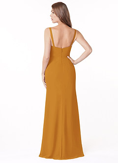 Azazie Salma Bridesmaid Dresses Butterscotch Sheath Side Slit Chiffon Dress image2