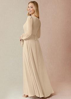 Azazie Leonia Brautjungfernkleider A-Linie Langarm Chiffon Kleid Champagner image2