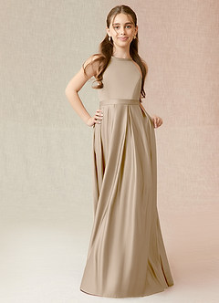 Azazie Arianthe Junior Linia A z kieszeniami Matowy satynowy Długość podłogi Młodsza druhna Sukienka image4