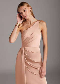 Azazie Mika Jurken voor bruidsmeisjes Jurk van Stretch Satijn met Kolom One-Shoulder Rosé Goud image6