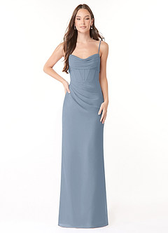 Azazie Mai Bridesmaid Dresses Dusty Blue Sheath Pleated Chiffon Dress image1