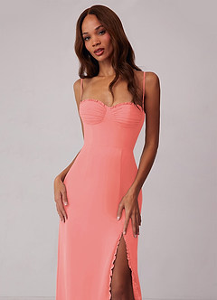Barbie ♥ Azazie Bridesmaid Dresses Coral Sheath Corset Chiffon Dress image4