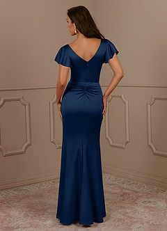 Azazie Roya Kleider für die Brautmutter Meerjungfrau-Linie Plissee mit V-Ausschnitt Stretch-Satin Kleid Dunkelmarine image4