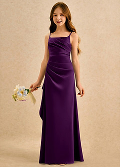 Azazie Cannoli Girls Formal Robe Demoiselle D'honneur Fillette Robe Trapèze en Mat Satiné Plissée Grain De Raisin image5