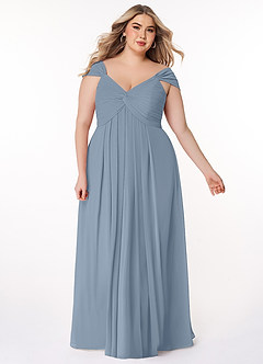 Azazie Kaitlynn Bridesmaid Dresses Dusty Blue Empire Ruched Chiffon Convertible Dress image8