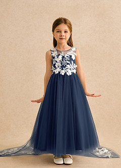 Azazie Mixie Flower Girl Dresses Dark Navy Ball-Gown Lace Dress image2