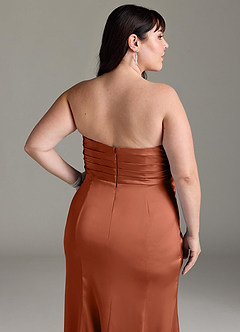 Azazie Yola Bridesmaid Dresses Cedar Rose Sheath V-Neck Pleated Stretch Satin Convertible Dress image15