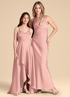 Azazie Prisha Junior Rosette A-Line Pleated Stretch Satin Dress image3