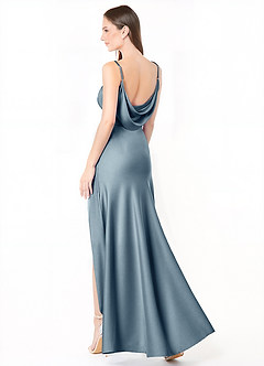 Azazie Alaija Bridesmaid Dresses Dusty Blue Mermaid Side Slit Stretch Satin Dress image1