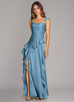 Azazie Sloane Bridesmaid Dresses Steel Blue A-Line Sweetheart Neckline Stretch Satin Dress image4