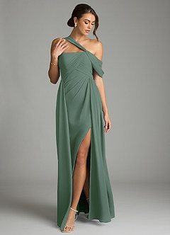 Azazie Kassandra Robes de demoiselle d'honneur Robe Trapèze en Mousseline de soie Épaule décolletée Eucalyptus image3