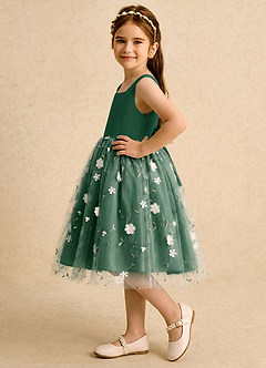 Azazie Bean Robe Demoiselle D'honneur Fillette Robe Princesse en Tulle Arc Vert Foncé image5