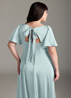 Azazie Kimber Bridesmaid Dresses Mist A-Line Ruched Stretch Satin Dress image6