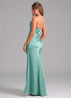 Azazie Lucille Vestidos de damas de honor Vestido de Aqua de Satén Elástico de Corte Sirena Convertible con Sin tirantes image4