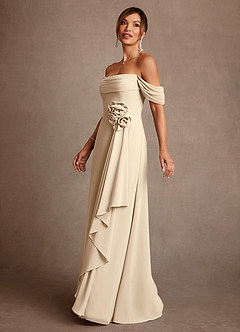 Azazie Amherst Mother of the Bride Dresses Champagne A-Line Off the Shoulder Chiffon Dress image4