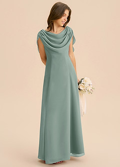 Azazie Lambie Junior Silver Sage A-Line Pleated Chiffon Dress image7