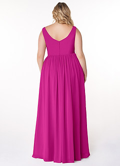 Azazie Keyla Jurken voor bruidsmeisjes Jurk van Chiffon met A-Lijn V-hals geplooid Fuchsia image7