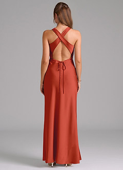 Azazie Evadne Bridesmaid Dresses Rust A-Line Pleated Stretch Satin Dress image2