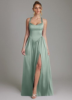 Azazie Francis At-home Try On Dresses Agave A-Line Corset Stretch Satin Dress image1