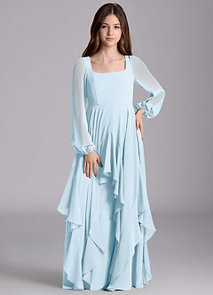 Azazie Clara Junior Sky Blue A-Line Blouson Chiffon Dress image5