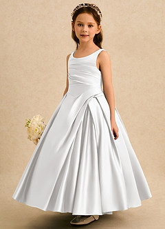 Azazie Audrey Flower Girl Dresses White A-Line Pleated Matte Satin Dress image3