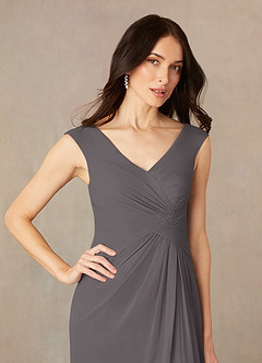 Azazie Sally Abiti per la Madre della Sposa Abito A-Line in Chiffon con Scollo a V a Pieghe Grigio Acciaio image3