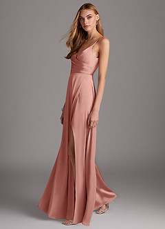 Azazie Calissa Bridesmaid Dresses Rosette A-Line V-Neck Pleated Stretch Satin Dress image4