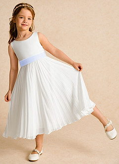 Azazie Margot Blumenmädchenkleider A-Linie Plissee Chiffon Kleid Elfenbein Lavendel image3