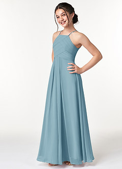 Azazie Ginger Junior Moody Blue A-Line Pleated Chiffon Dress image3