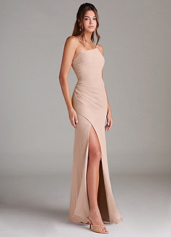 Azazie Eren Jurken voor bruidsmeisjes Jurk van Chiffon met Kolom One-shoulder Engelse Roos image5