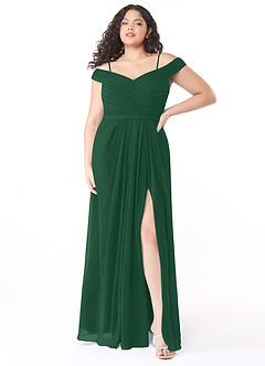Azazie Audrianna Bridesmaid Dresses Dark Green A-Line Off-The-Shoulder Gathered Chiffon Convertible Dress image7