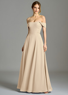 Azazie Oasis Bridesmaid Dresses Champagne A-Line with Pockets Chiffon Dress image1