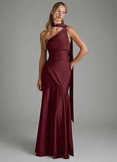 Azazie Amara Bridesmaid Dresses Cabernet Mermaid One Shoulder Stretch Satin Dress image3
