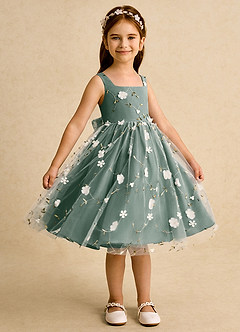 Azazie Bean vestidos de niña de las flores Vestido de Eucalipto de Tul de Princesa con Sin mangas image4