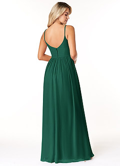 Azazie Rayna Bridesmaid Dresses Emerald A-Line V-Neck Pleated Chiffon Dress image2