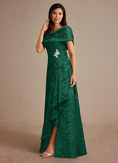Azazie Branford vestidos de madre de la novia Vestido de Esmeralda de Devorado Floral de Corte En A con Plisado image2