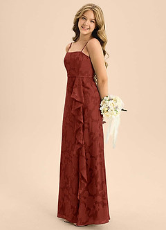 Azazie Kaylee Junior Terracotta A-Line with Belt Floral Burnout Dress image3