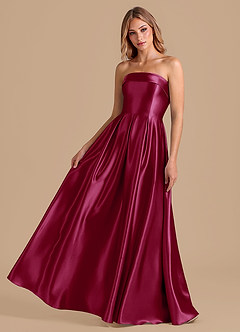 Azazie Lucienne Bridesmaid Dresses Burgundy A-Line Pleated Metallic Satin Dress image1