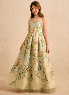 Azazie Lark Girls Formal Flower Girl Dresses Canary A-Line Pleated Lace Dress image3