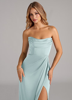 Azazie Johana Robes de demoiselle d'honneur Robe Sirène Convertible en Satin extensible Épaule décolletée Brume image2