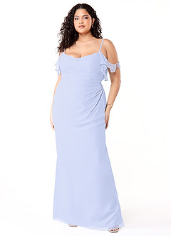 Azazie Emeralda Bridesmaid Dresses Lavender Sheath Off the Shoulder Chiffon Dress image7