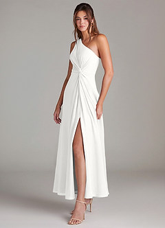 Azazie Brooke Bridesmaid Dresses White A-Line One Shoulder Chiffon Dress image3