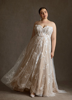 Azazie Florentina Robes à essayer chez vous Robe Trapèze en Tulle Paillettes en forme de cœur Diamant Nude image13