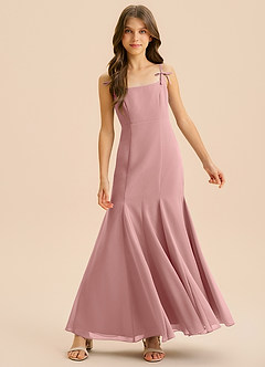 Azazie Evey Junior Abito Sirena in Chiffon Plissettato Rosa Polverosa image3